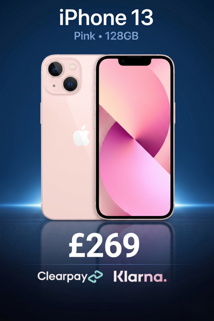 Flash Sale Excellent condition iPhone 13 128GB Pink available at Phone Repairs Surrey excellent (New) battery unlocked